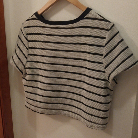 SOLD - NWOT Black Mesh & Gray Striped Cropped Tee - Picture 7 of 9